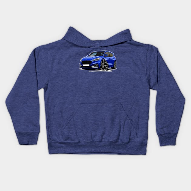 Ford Focus (Mk4) ST Blue Car Caricature Kids Hoodie by y30man5